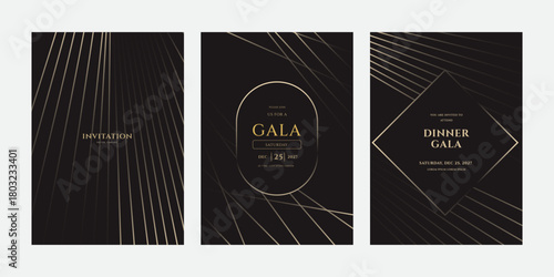 Elegant Black Gold Gala Invitation Card Set  December 25, 2027