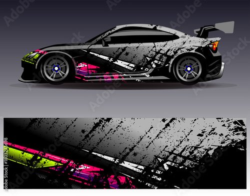 Car wrap design vector. Graphic abstract stripe racing background designs for vehicle, rally, race, adventure and car racing livery