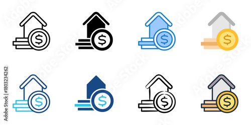 Real estate financing icon set multiple style collection 
