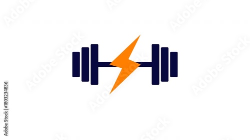 Animation blue barbell with a yellow lightning bolt pulsates in dynamic motion.