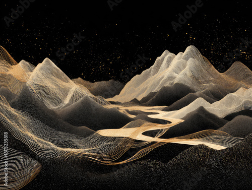 Abstract gold and black mountain range