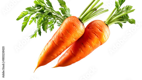 Raw carrots scatter elegantly isolated on white