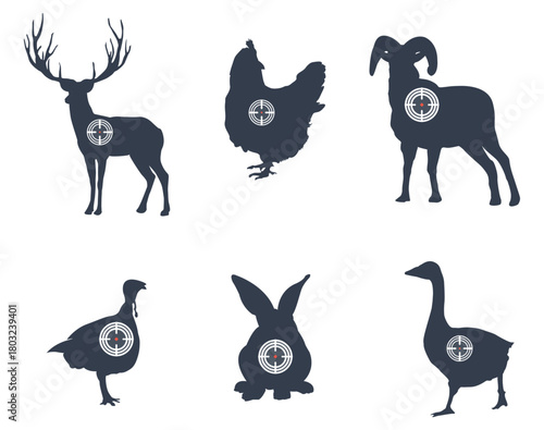 Hunting animal targets vector silhouette. hunt training. set targets for animal shooting. Training hunting.