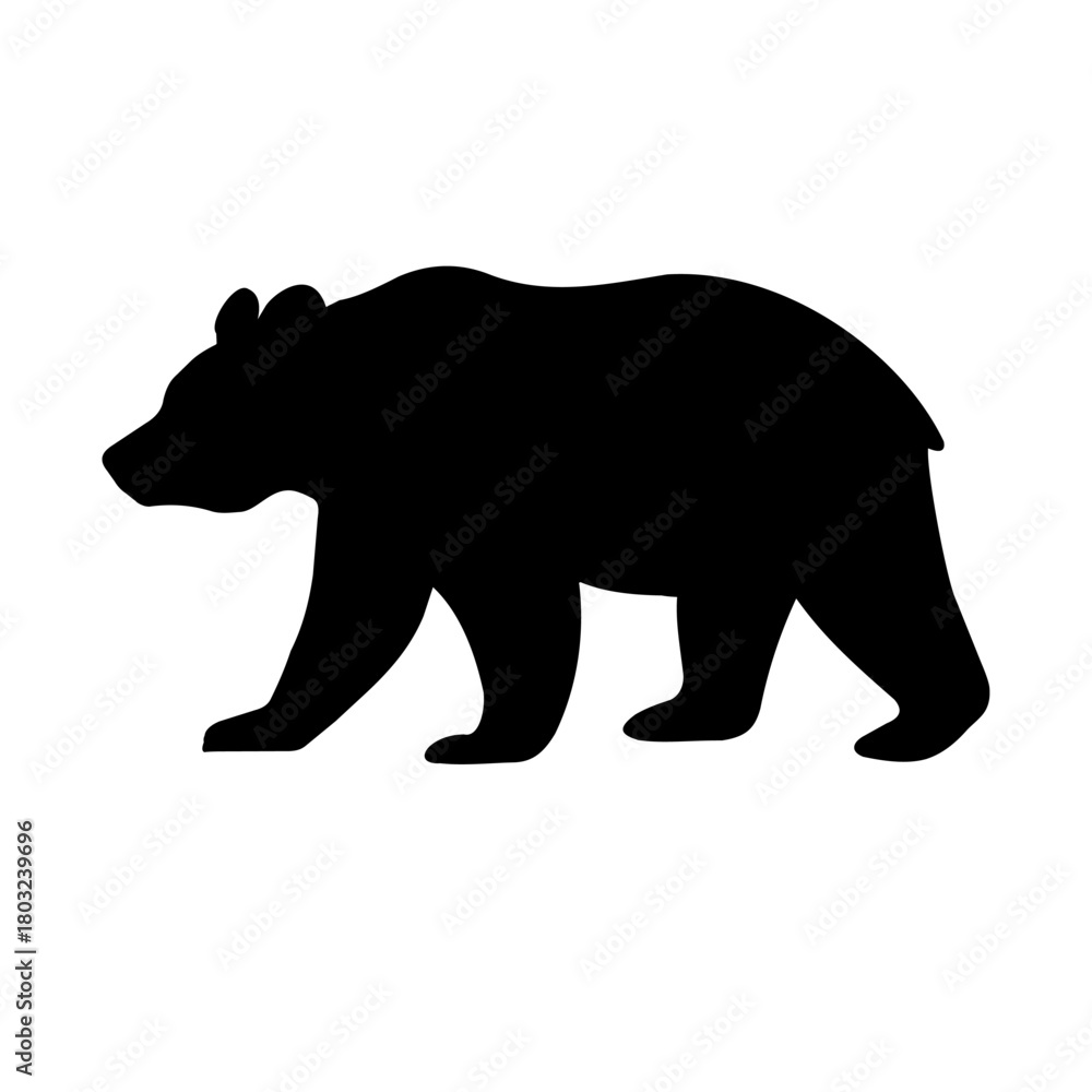 Obraz premium クマのシンプルなシルエット イラスト 出没注意 看板用 モノクロ 熊