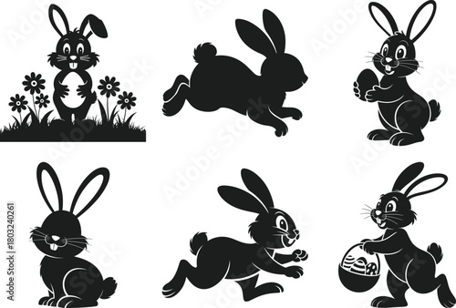 Cute Bunny Silhouette Vector Set – Adorable Rabbit Illustrations for Spring and Easter Design