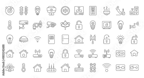 Collection of smart home automation and Internet of Things line icons. Vector set of technology symbols for connected living