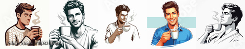vector image of a man drinking coffee with a white background
