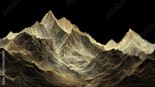 Golden Line Art Mountain Range Landscape