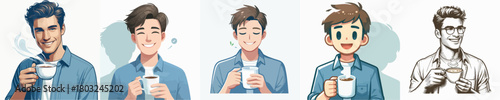 vector image of a man drinking coffee with a white background
