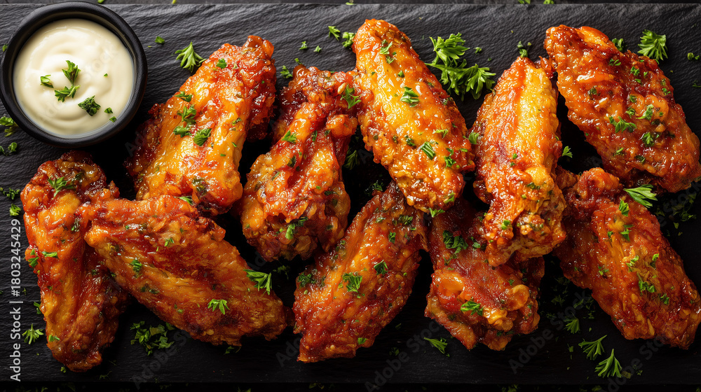 Fototapeta premium Crispy Chicken Wings Overhead – Restaurant Menu Food Photography
