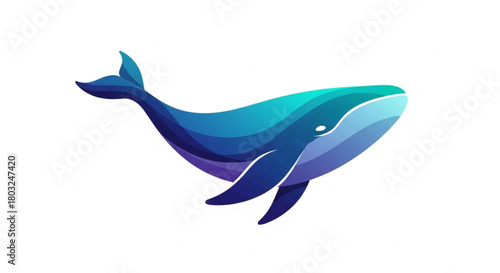 Modern flat-vector whale silhouette with soft gradient transitions, abstract fluid curves, stylish minimalism, isolated on white background