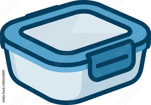 Blue and white vector lunchbox for healthy food storage and meal preparation isolated on transparent background