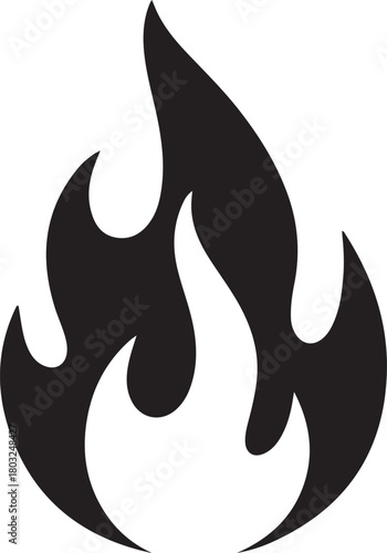 Dark flame vector symbol representing speed power and energy on a black background for various uses