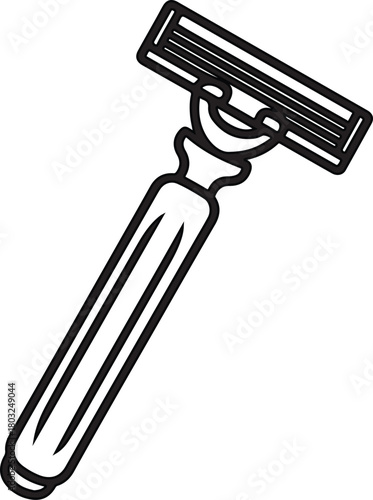 Outline vector illustration of a classic safety razor with a long handle for personal grooming and hygiene