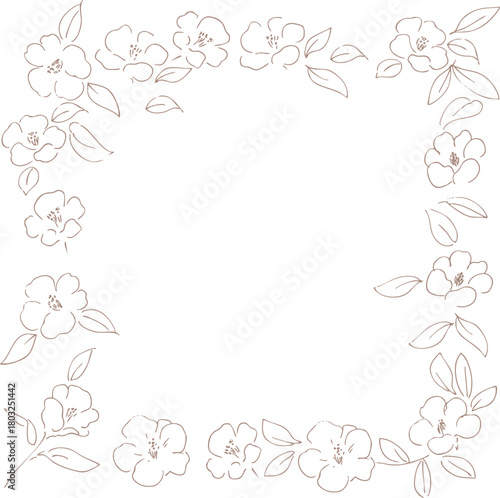 正月イラスト。年賀状にも使える椿の線画イラスト。和風の椿と植物のイラスト。椿の正月背景。
New Year's illustration. A line drawing of a camellia that can also be used for New Year's cards. Japanese-style camellia and plant illustration. Camellia 