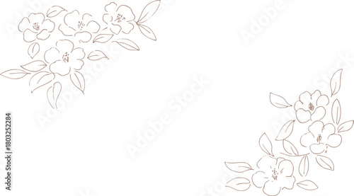 正月イラスト。年賀状にも使える椿の線画イラスト。和風の椿と植物のイラスト。椿の正月背景。
New Year's illustration. A line drawing of a camellia that can also be used for New Year's cards. Japanese-style camellia and plant illustration. Camellia 