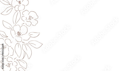 正月イラスト。年賀状にも使える椿の線画イラスト。和風の椿と植物のイラスト。椿の正月背景。
New Year's illustration. A line drawing of a camellia that can also be used for New Year's cards. Japanese-style camellia and plant illustration. Camellia 