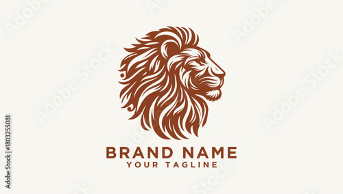Majestic lion head vector logo illustration with intricate mane details, perfect for strength and prestige branding