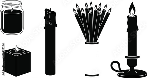 Fotografia Collection of black and white candle illustrations in various forms jar candle t