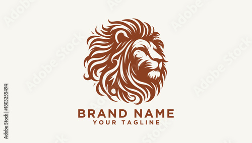 Lion Head Vector Logo Illustration with Ornamental Mane for Branding Design