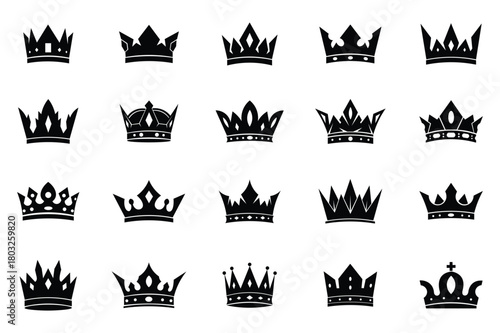 royal crown icons, black silhouette vector pack