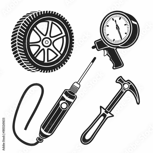 Car repair tools set isolated on for service and maintenance