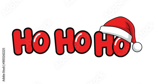 Festive Ho Ho Ho Text with Santa Hat Illustration