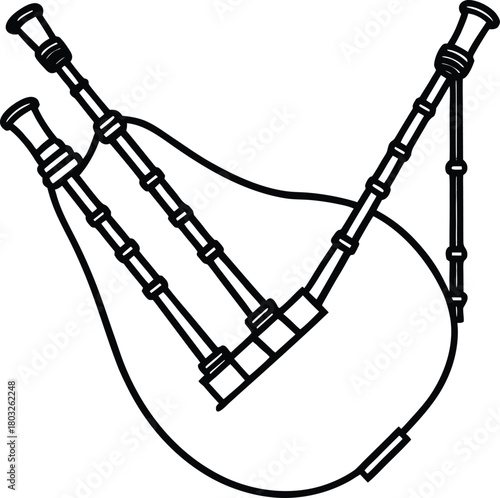 Bagpipe line art traditional Scottish bagpipes with drones and chanter