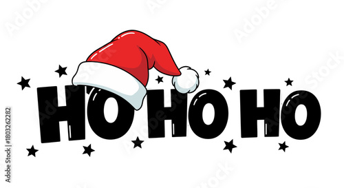Festive Santa Hat with HO HO HO Text and Starry Accents