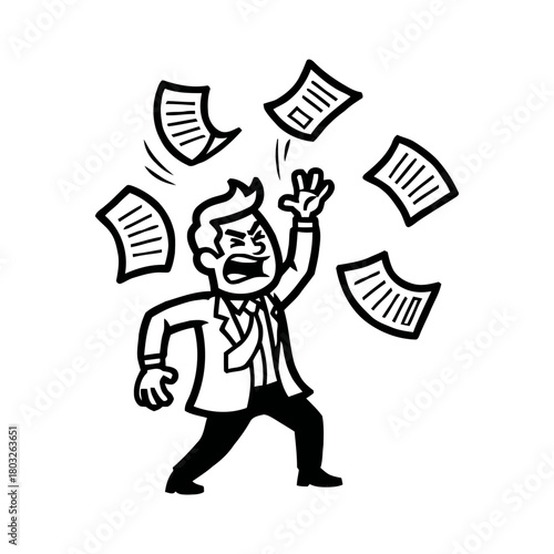 Angry businessman throwing papers in the air