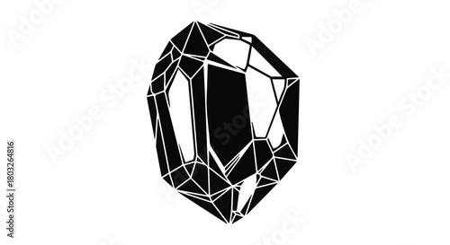 Geometric abstract crystal shape with sharp facets and angular lines on white background