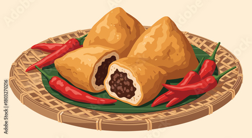 Delicious Brazilian Coxinhas with Red Peppers on a Plate.