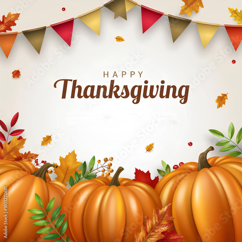 Happy thanksgiving banner background with pumpkins and leaves