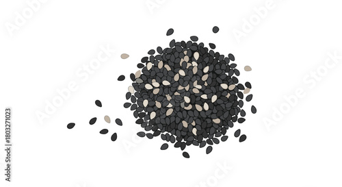 Pile of black and white sesame seeds isolated on white background.