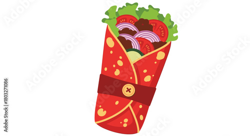 Delicious Shawarma Wrap with Fresh Vegetables and Meat.