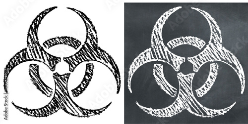 Chalk Handdrawn Bio Hazard Symbol Vector Ideal for medical, science, warning, or environmental hazard projects requiring a hand-drawn chalkboard aesthetic.