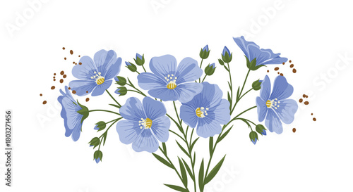 Beautiful blue flax flowers blooming in the sunlight natures elegance.