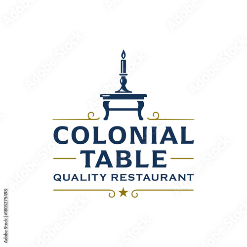 Classic colonial-style table with candle and decorative flourishes, ideal for restaurants, dining brands, and premium hospitality themes. Clean vector design. Editable Vector File
