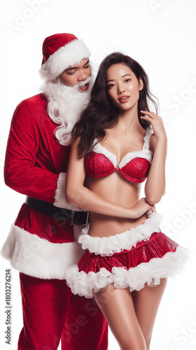 Beautiful and sexy of Santa model for Christmas, Merry Christmas element model, AI Generation, Illustration