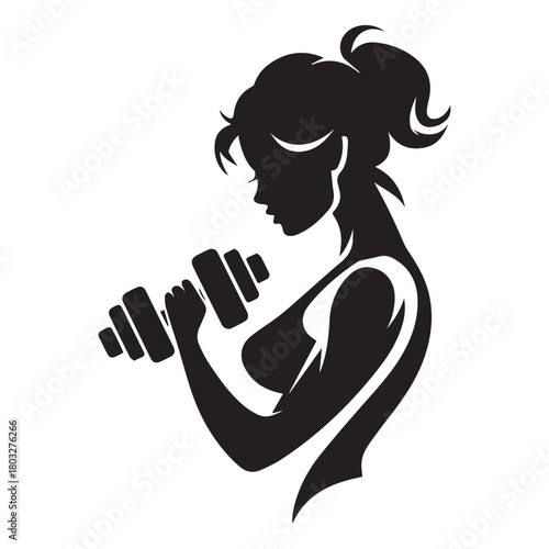 A logo of woman taking dumbbell