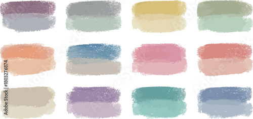 Watercolor swatches in a grid of twelve color palettes