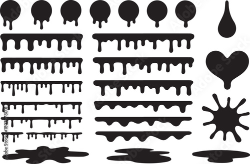 Drip liquid paint shapes vector set