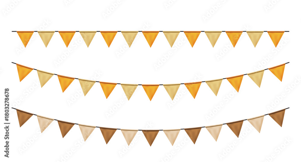 Obraz premium Carnival garland with flags hanging on rope banner. Triangular pennant decoration festival. Perfect for party, Birthday, Christmas, anniversary, and festival fair, birthday, anniversary, New Year