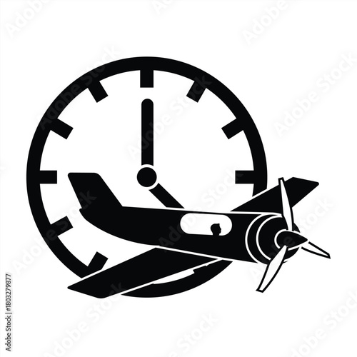Flight and clock symbol icon. Travel schedule and departure sign. Vector illustration.