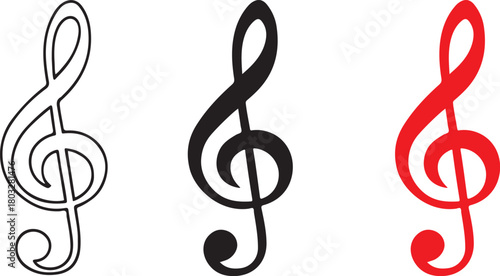 Music Note Symbol. Treble Clef Outline, Filled and Colorful Icon Vector Illustration .