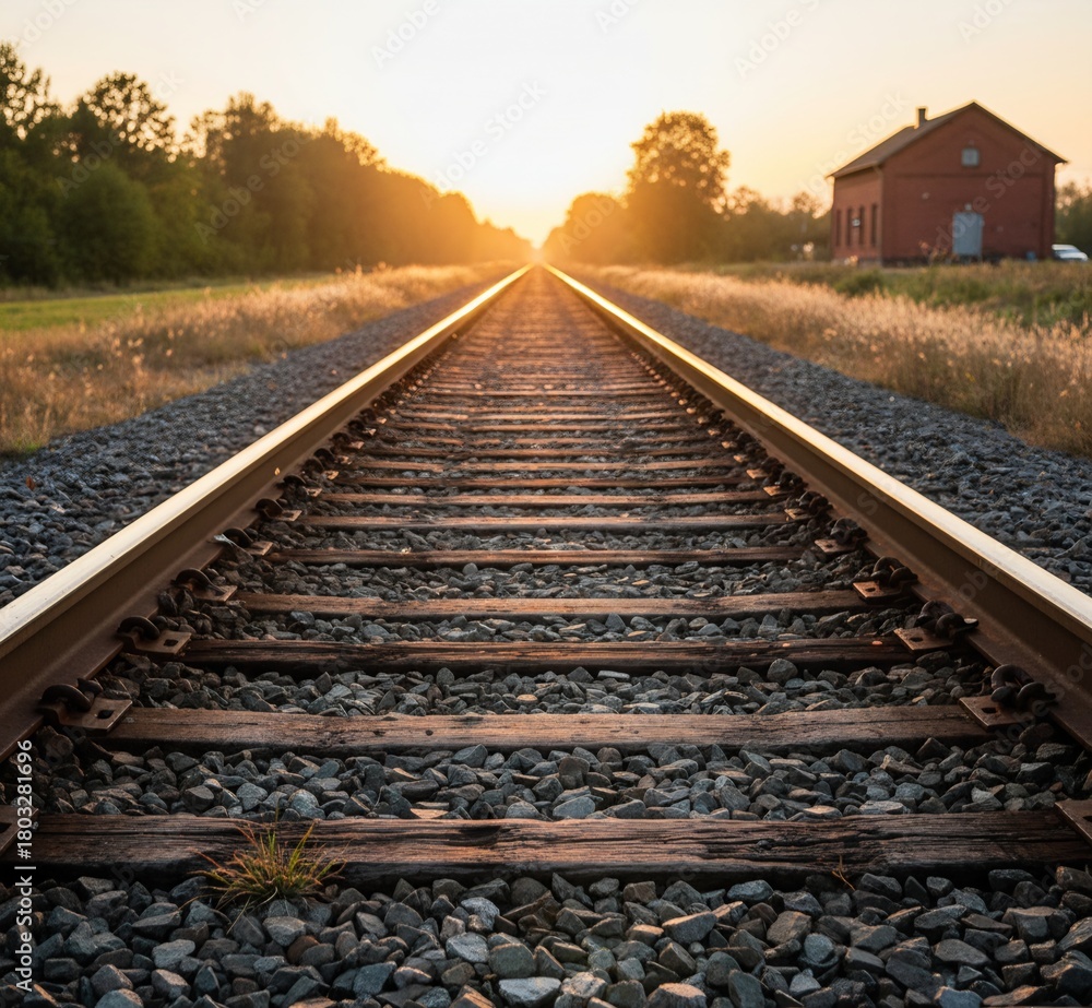 Fototapeta premium Freight Train Winding Through Mountain Pass at Sunset