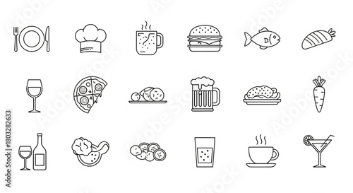 “Monochrome minimal food and drink outline icons