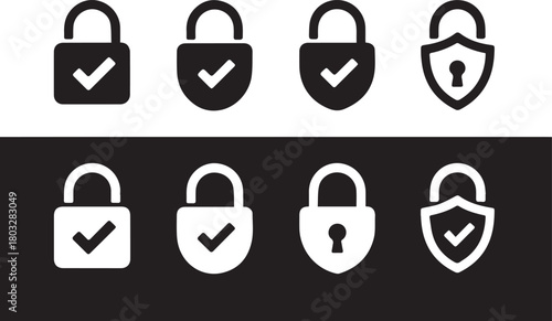 Padlock security checkmark icons