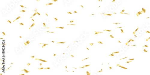 scattered array of golden confetti pieces falling against a stark white background and celebratory atmosphere. Perfect for adding a touch of sparkle and joy.	