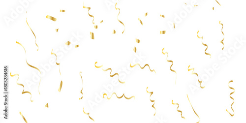 Golden confetti and streamers falling against a white background creating a celebratory and elegant atmosphere for events	